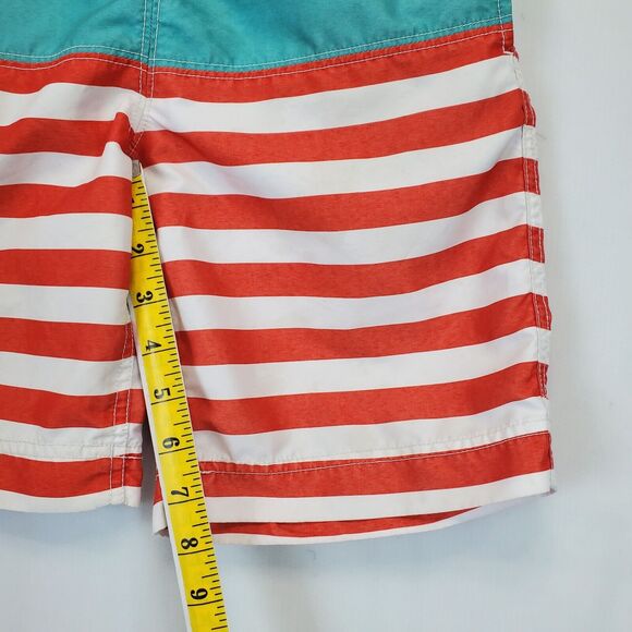 Hanna Anderson Swim Trunks Red White Striped Blue Boys US 6-7 Mesh Drawstring - Picture 5 of 9